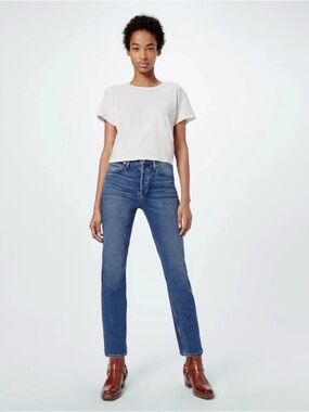 RE/DONE 90's High Rise Ankle Crop Jeans Mid 70s Wash Size 26 Button Fly